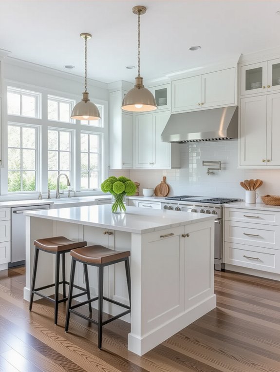 sleek bright kitchen island