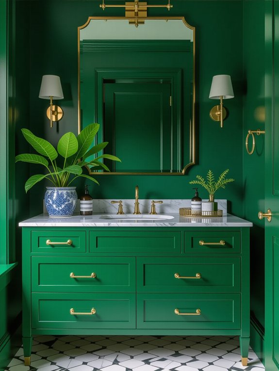 sophisticated dark teal bathroom