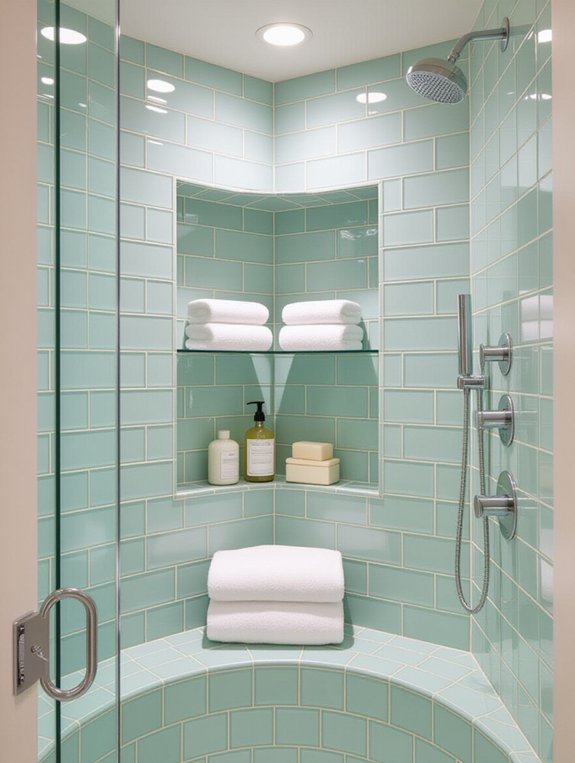 stylish corner shower storage