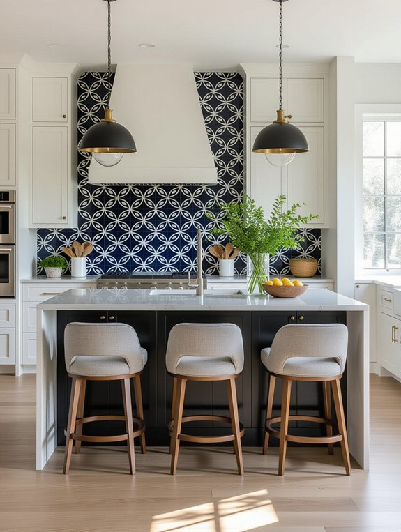 stylish tiled kitchen peninsula