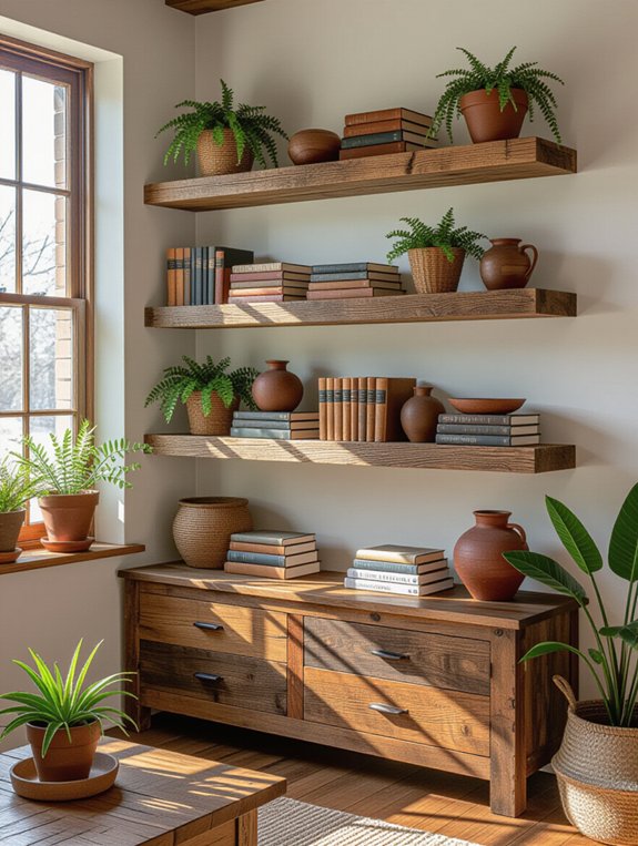 sustainable rustic wood shelves