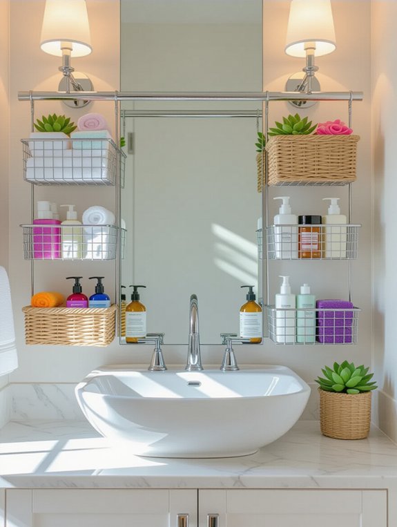 tension rod bathroom organization