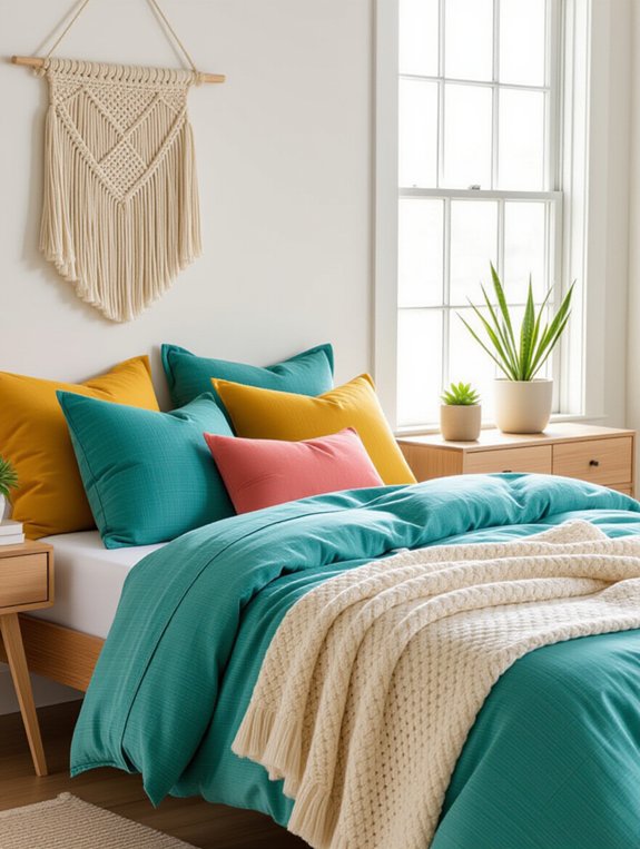 vibrant accent pillows enhance