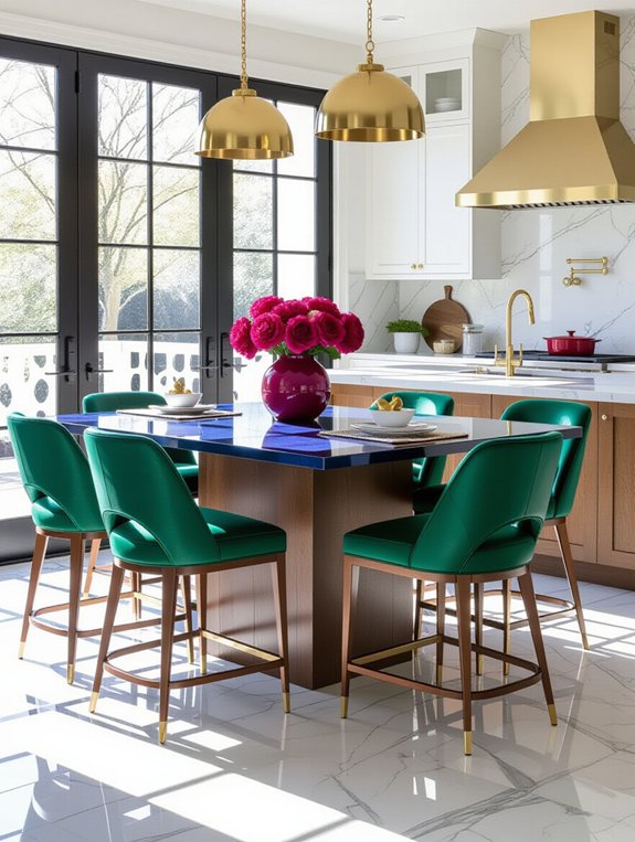 vibrant accents enhance dining