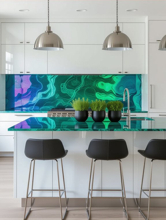 vibrant colorful glass countertops