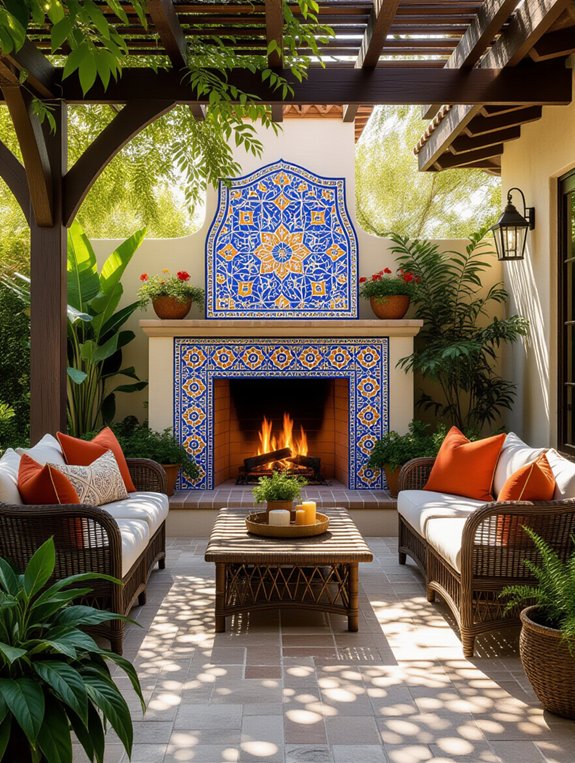 vibrant custom mosaic fireplace