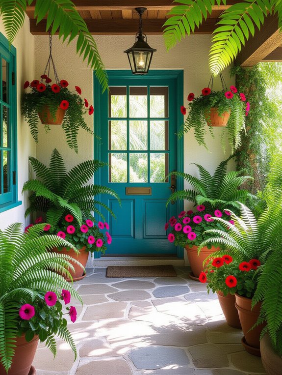 vibrant entryway plant arrangements