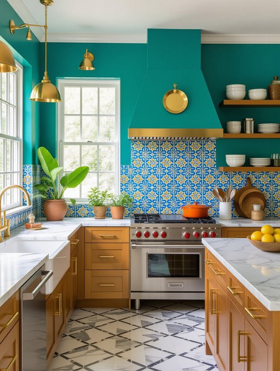 vibrant kitchen statement walls
