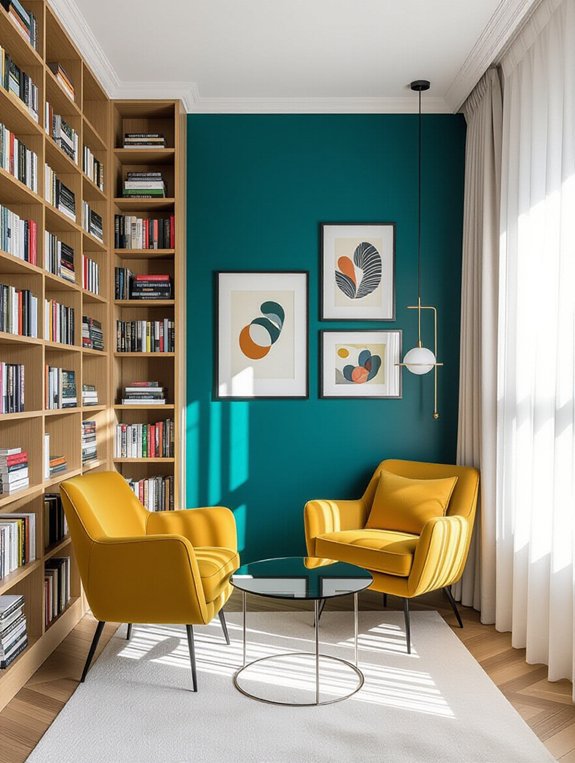 vibrant library accent wall