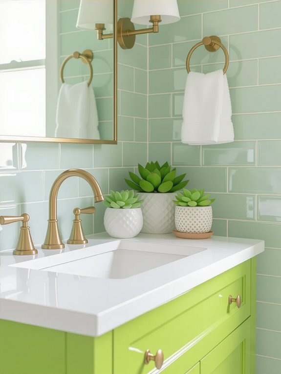 vibrant lime bathroom accents