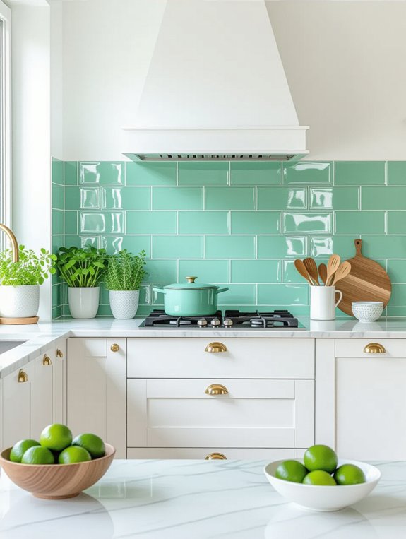 vibrant mint green kitchen