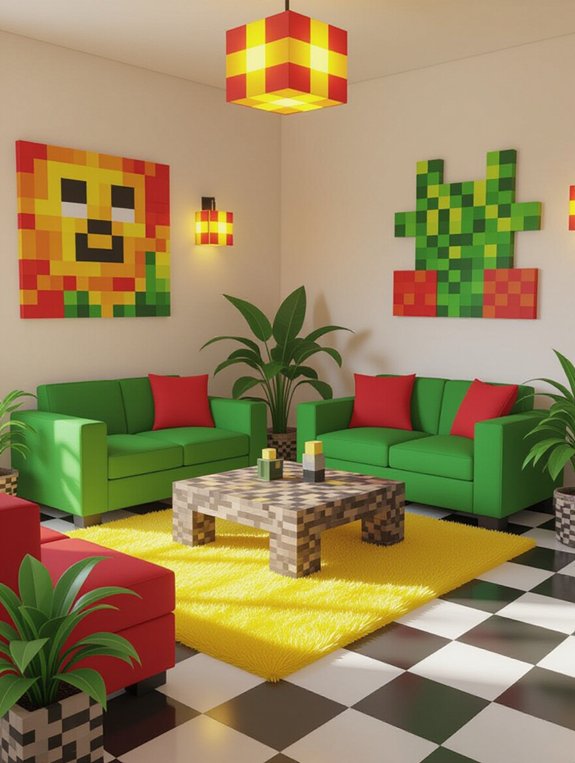 vibrant pixelated living room