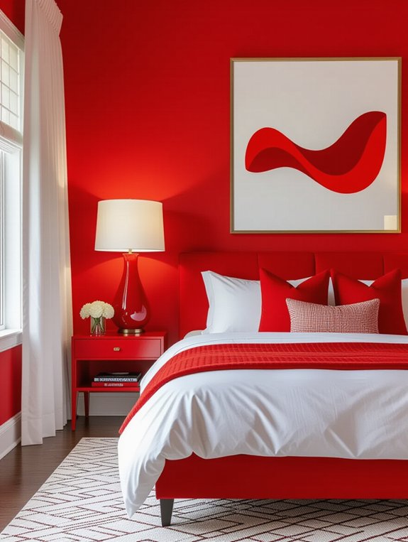 vibrant red lamps enhance decor