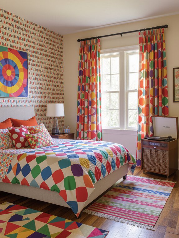 vibrant retro bedroom curtains