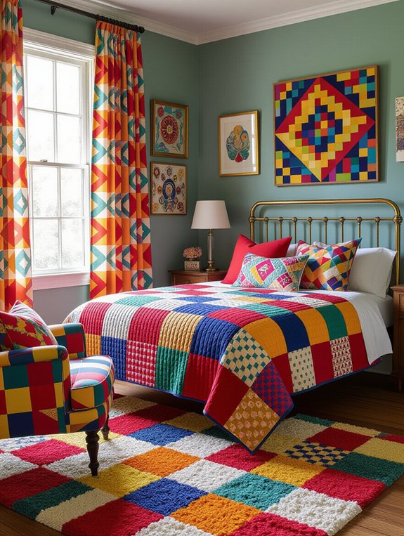 vibrant retro bedroom textiles