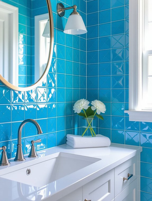 vibrant turquoise bathroom backsplash