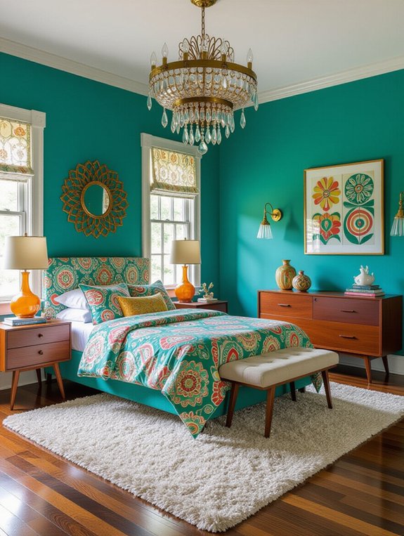 vintage chandelier enhances bedroom