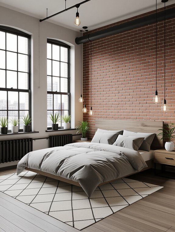 warm modern industrial bedroom