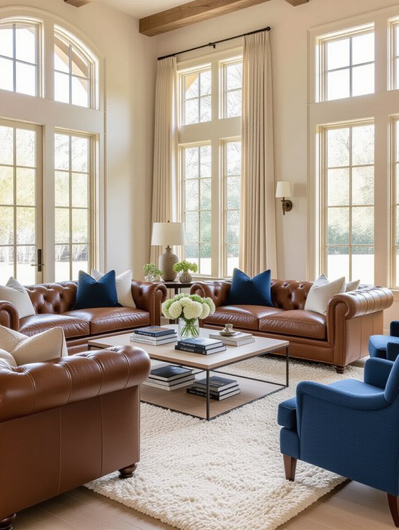 warm neutrals vibrant blue