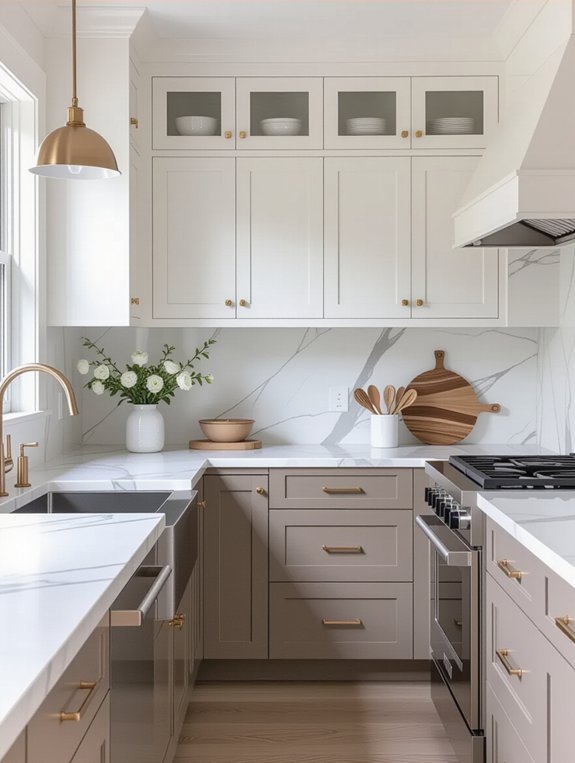 warm taupe and white