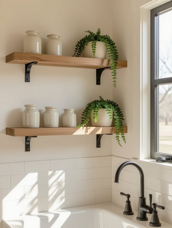wood shelves with black brackets