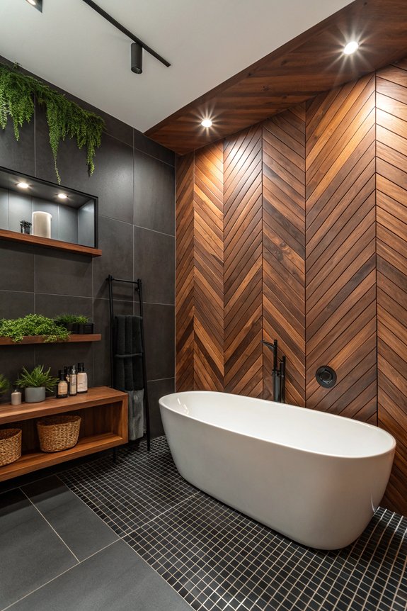 black and wood accent wall