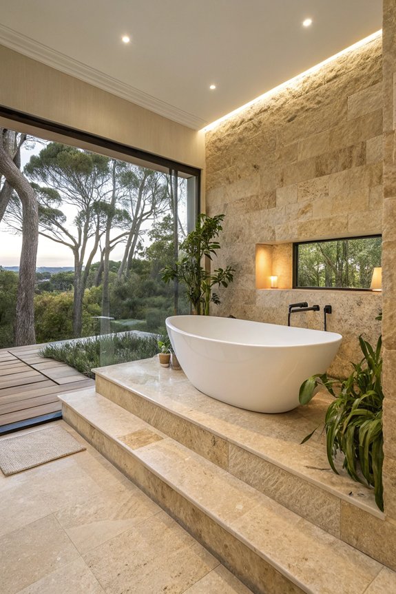 luxurious travertine tub surround