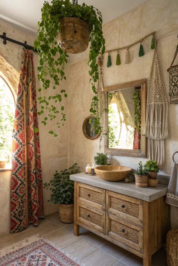 macram enhances bohemian bathroom