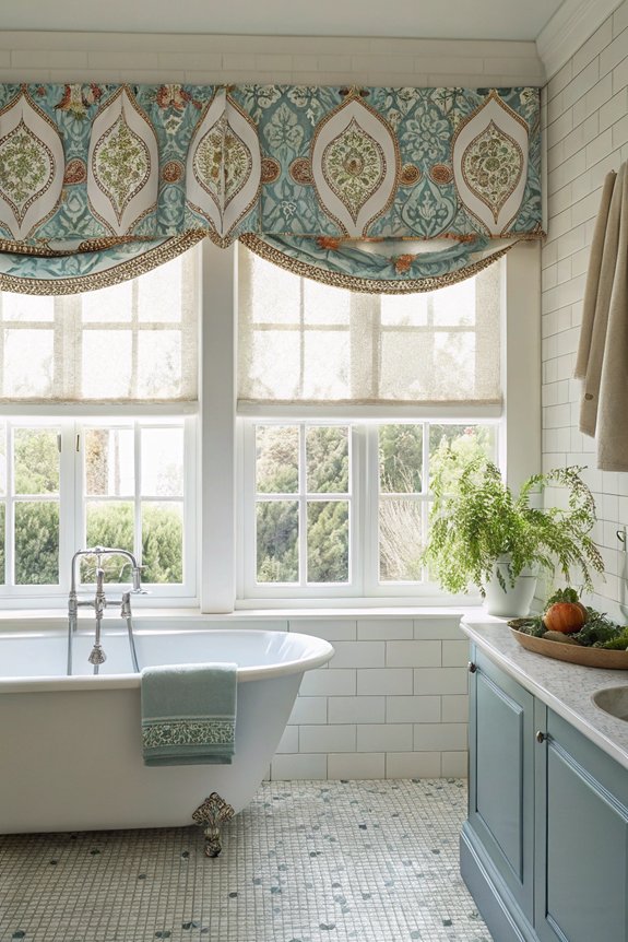 patterned valances enhance bathrooms