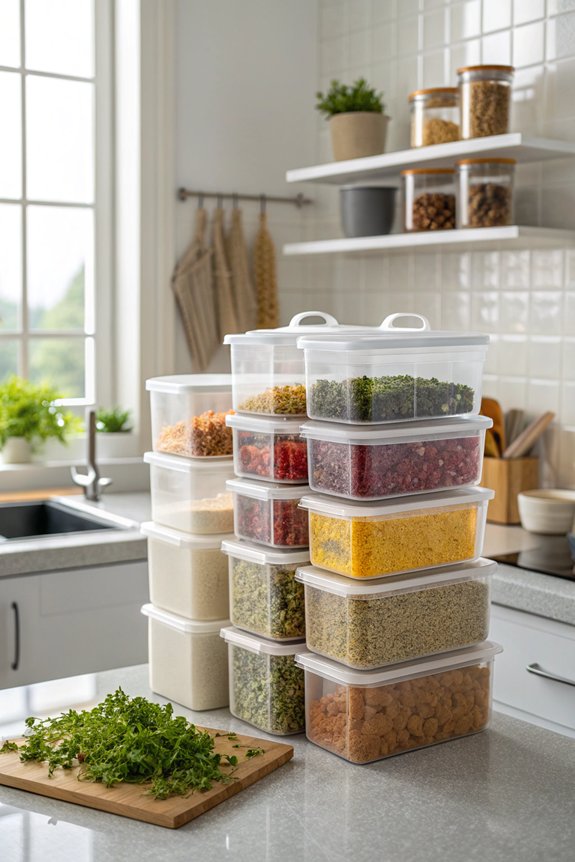 stackable storage containers organized