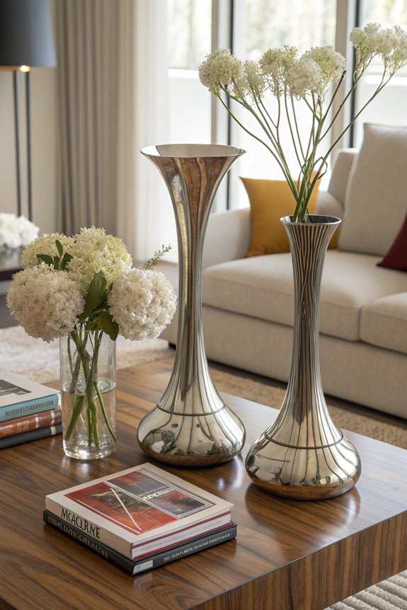 tall vases and books