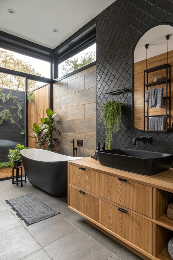 textured black wood bathroom