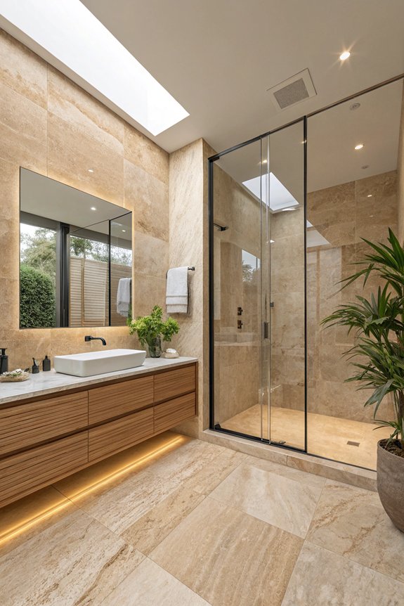travertine and glass combination